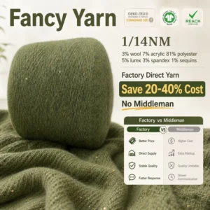 1 14NM Brushed Fancy Yarn 3% Wool 7% Acrylic 81% Polyester Blended Yarn with Lurex Sequin for Soft Vintage Knitwear Hilo Garen