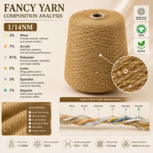 1/14NM Sequin Fuzzy Fancy Yarn Metallic Spandex Stretch Hilo Mezclado For Knitted Collection Runway Outfit