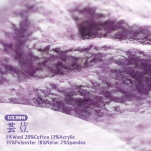 1/2.5NM 5% Wool 28% Cotton 13% Acrylic 35% Polyester 18% Nylon 2% Spandex Factory Stock of Various Blended Yarns and Fancy Yarns