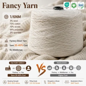 1/6NM Blossom Fancy Yarn Cotton Wool Blended Spandex Elastic Colorful Slub Hilo for Knitting Retro Sweater Cardigan Dress