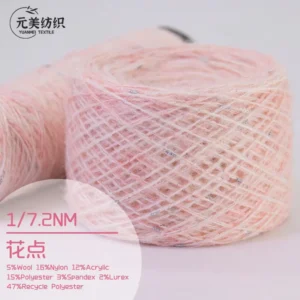 1/7.2NM 5% Wool 16% Nylon 12% Acrylic 15% Polyester 3% Spandex 2% Lurex 47% Recycle Polyester