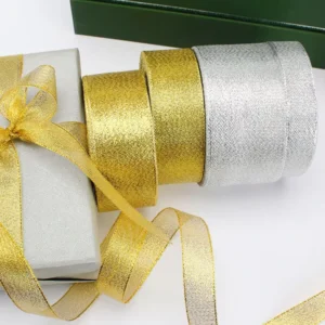 1.5 Inch 4cm Silver/Gold Metallic Glitter Ribbon Rolls 25 Yards/roll for Christmas Decoration and Gift Wrapping