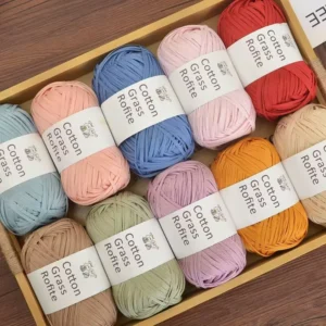 100% Cotton Raffia Yarn Dyed Pattern Cotton Straw for Knitting Woven Bag and Summer Straw Hat Material