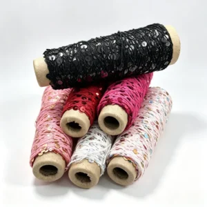 100% Cotton Sequin Yarn Paillette 3MM+6MM Dyed Fancy Yarn for Hand Knitting