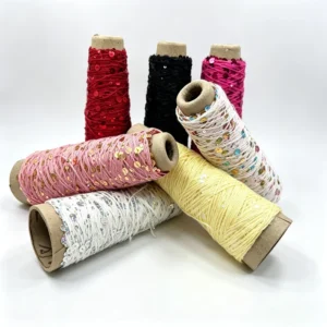 100% Cotton Sequins Fancy Yarn Dyed Pattern 3mm+6mm for Hand Knitting Colorful