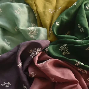100% Eco friendly Ramie Fabric 42S 90G New Dress Shirt with Small Floral Embroidery Kid Shirts Woven Technique