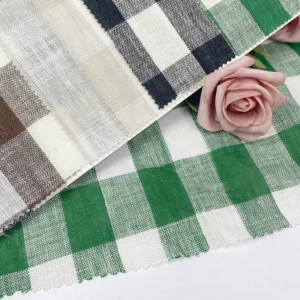100% Linen Fabric Vintage Style Classic Soft Natural Woven Large Check Linen Pattern for Spring Summer Clothing