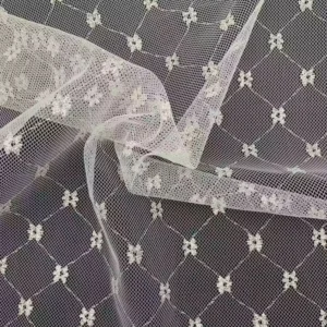 100% Nylon Glitter Tulle Mesh Fabric with Silver Metallic Yarn Diamond Pattern Jacquard for Dressmaking & Home Decoration