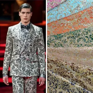 100% Polyester Custom 121gsm Brocade Fabric for Office Party Men Dress Custom Design Flowers Print