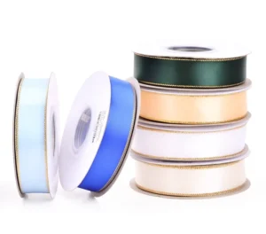 100% Polyester Eco Friendly Oeko Tex Certified Gold Silver Metallic Edge Double Face Satin Ribbon Grosgrain Fabric Elegant Pano