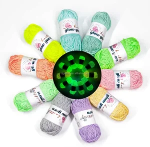100% Polyester Glow in the Dark Crochet Yarn 2mm Diameter 50M Length Spun Dyed Fancy Hand Knitting Yarn for Colorful Christmas