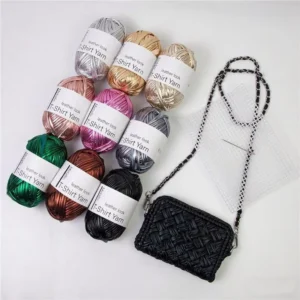 100% Polyester High Strength Fancy Metallic Yarn for T Shirts Hand Knitting DIY Handbags Hats Packaging Ropes