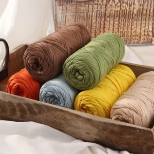 100% Polyester High Tenacity Dyed Pattern T Shirts Yarn 200g Big Roll for Knitting and Crochet Handbags