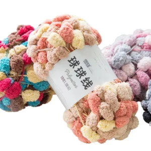 100% Polyester Soft Fluffy Yarn Dyed Pattern Fancy Pom Pom Yarn for Hand Knitting Rugs and Weaving