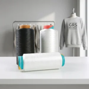 100% Polyester Yarn T2T PET RECYCLE GRS DTY Dope Dye Raw White and Black