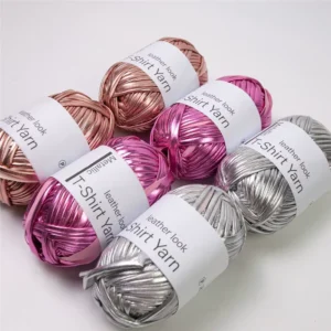 100G Metallic Leather Look T shirt Yarn Glossing Yarn 100% Polyester Metallic T shirt Yarn for Crochet Knitting Bag Needlework