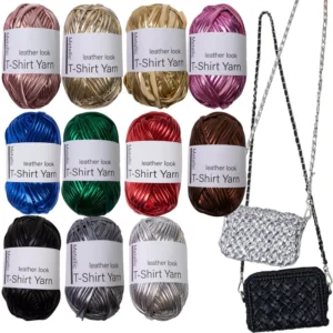 100G Metallic Leather Look T shirt Yarn Glossing Yarn 100% Polyester Metallic T shirt Yarn for Crochet Knitting Bag Needlework