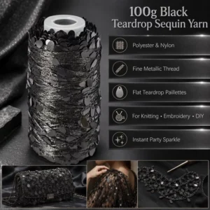 100g Black Teardrop Sequin Polyester Nylon Yarn Fine Metallic Craft Thread for DIY Weaving Embroidery Handmade Holiday Decor