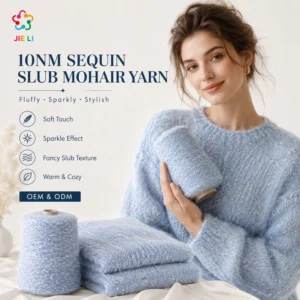 10NM Slub Sequined Cotton Yarn Acrylic Polyester Spandex for Women Spring Autumn Knitwear Custom Color Factory Supply