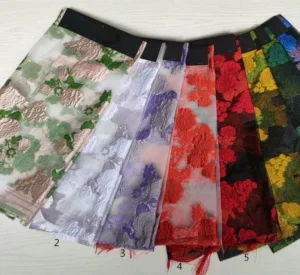 115gsm Double Faced 100% Polyester Woven Brocade Fabric Metallic Brighter for Girls’ Wedding Garments