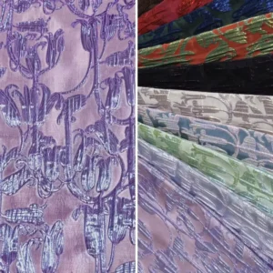 141gsm Polyester Metallic Customized Yarn-Dyed Organza Big Jacquard Fabric 3D Metallic Floral Textile