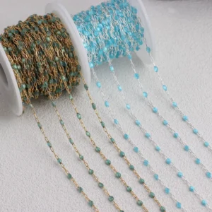 14K Gold Filled 925 Silver Translucent Swiss Blue Enameled 3+1 Paperclip Chain Roll Bulk Jewelry Making Supplies