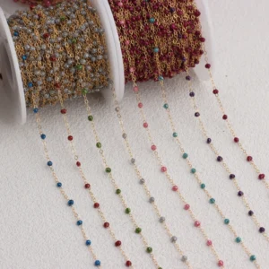 14K Gold Filled S925 Silver Multicolor 1.5mm Glitter Enamel Beaded Satellite Chain Roll Bulk Jewelry Making Supplies