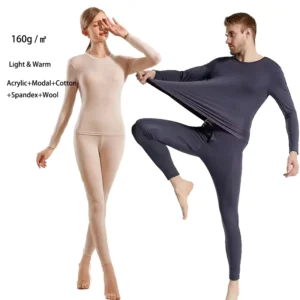 160g Men’s Modal Thermal Underwear Acrylic Quick Dry Light Warm Crew Neck Long Sleeve Breathable Fleece Base Layer