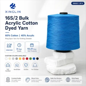 16S/2 60% Cotton 40% Acrylic High Bulk Dyed Ring Spun Yarn for Sweater Knitting OEM Factory