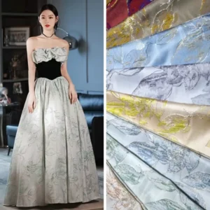 197gsm 3D Floral Jacquard Brocade Party Cloth Fabric Custom Color Double Faced 100% Polyester for Weddings Garments for Girls