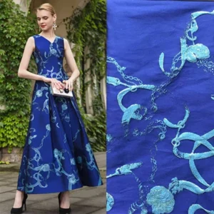 198gsm Blue Geometric Jacquard Woven Fabric for Women’s Dress