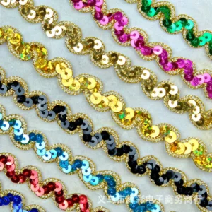 1cm Wide Curve Geometric Sequins Lace Trim Ribbon Eco-friendly Stage Performance Party Cosplay Wedding Clothes