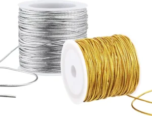 1mm Coated Gold Silver Metallic Elastic Cord 55 Yards Stretchy Tinsel Rope for Craft Shoes Gift Wrapping & Christmas DIY
