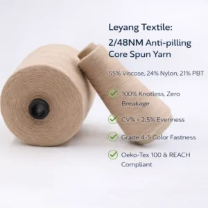 2/48NM Anti pilling Dyed Core Spun Yarn 55% Viscose 24% Nylon 21% PBT High Elastic Soft Yarn High end Knit Basics Excellent