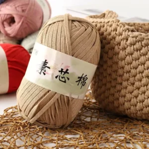 200g Roll 1cm Wide Flat Ribbon Thick Yarn Textured Ring Spun Anti-Pilling Soft Dyed Crochet Hand Knitting Recyclable Cotton