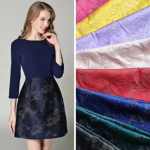 206gsm Double Faced Polyester Metallic Customized Design Metallic Floral Brocade Jacquard Yarn Dyed Fabric