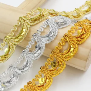 20mm Golden Silver Decorative Lace Trim Custom Width Sewing Ribbon for Dress Hat Costume Accessory