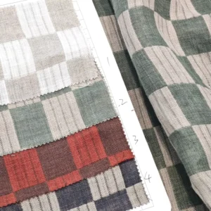 248gsm Vintage Linen Check Plaid Colorful 100% Flax Fabric Men’s Linen Shirt
