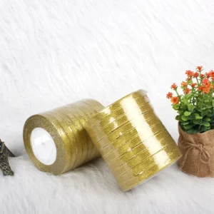 25Yards Roll 3/4 Inch 2cm Double Face Metallic Glitter Ribbon Solid Pattern Polyester for Birthday Gift Wrapping