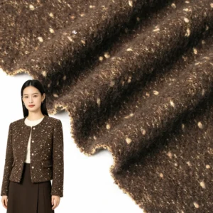 26 27 RWS GRS Brown Speckled Boucle Tweed Wool Blend Fabric for Ladies Jackets Winter Coats