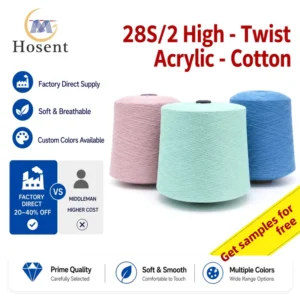 28S 2 High Twist Acrylic Cotton Yarn Soft Breathable Knitting Yarn for Sweater Knitwear Factory Direct Free Samples