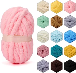 2cm Knitting Dyed Chunky Chenille Yarn (Polyester Nylon) Fancy Yarn for Throw Blankets