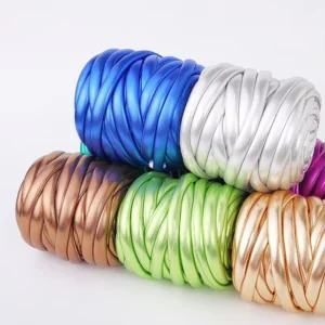 2cm Metallic Chunky Yarn for Hand Knitting Soft Polyester Faux Leather Tube Yarn for Arm Knitting Bag Pillow Bed DIY Crafts