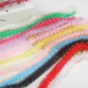 2cm(3/4″) Double Gold-Edged Pleated Ruffle Ribbon Trim Woven Leather Yarn Lace for Hair Bow DIY Craft Sewing Accessories