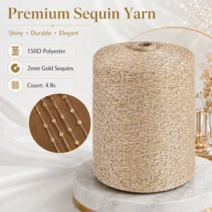 2mm Gold Sequin Yarn 100% Polyester Shiny Paillette Fancy Glitter Yarn 150D Z Twist Knitting Crochet Sweater Dress Scarf
