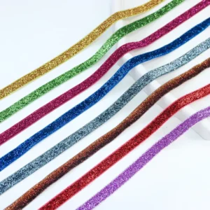 3/8″ Elastic Frosted Glitter Velvet Ribbon Metallic Ribbon Single Face for Garment