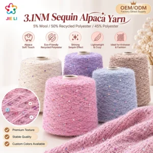 3.1NM Bright Sequin Alpaca Yarn Recycled Poly Wool Fluffy Chunky Winter Knitting Yarn Custom Color Factory Supply