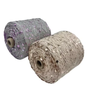 3MM + 6MM Fancy Yarn NM 2.5 45% Cotton 55% Polyester PET Sequin Yarns for Sweaters