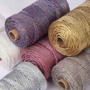 3mm 100m 11-Color Dyed Metallic Core Spun Yarn DIY 100% Cotton Rope Yarn for Knitting