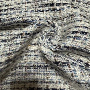 413GSM Medium Weight 100% Polyester Eco-Friendly Blue White Tweed Fabric Gold Metallic Thread for Luxury Winter Coat SDD-10328